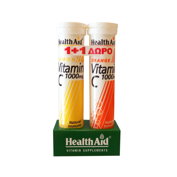 HEALTH AID promo vitamin C 1000mg με γεύση λεμόνι 20eff. tabs & δώρο vitamin C 1000mg με γεύση πορτοκάλι 20eff. tabs