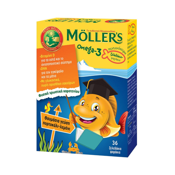 MOLLER'S omega 3 ζελεδάκια για παιδιά με γεύση πορτοκάλι - λεμόνι 36τμχ