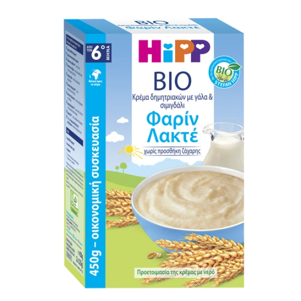 HIPP bio κρέμα φαρίν λακτέ με γάλα 450gr