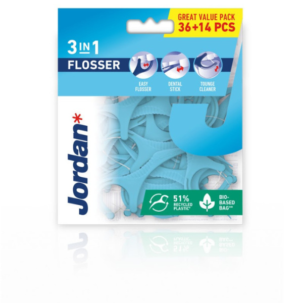 JORDAN  3 in 1 flosser οδοντικό νήμα οικονομική συσκευασία 36+14τμχ