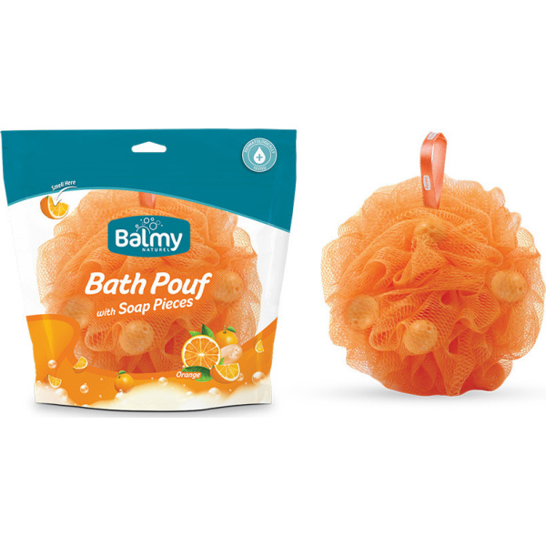 VICAN balmy bath pouf σφουγγάρι με πέρλες σαπουνιού με άρωμα πορτοκάλι