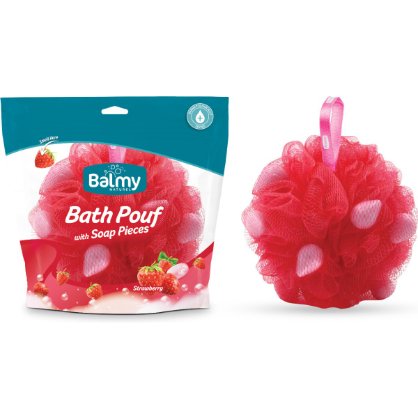 VICAN balmy bath pouf σφουγγάρι με πέρλες σαπουνιού με άρωμα φράουλα