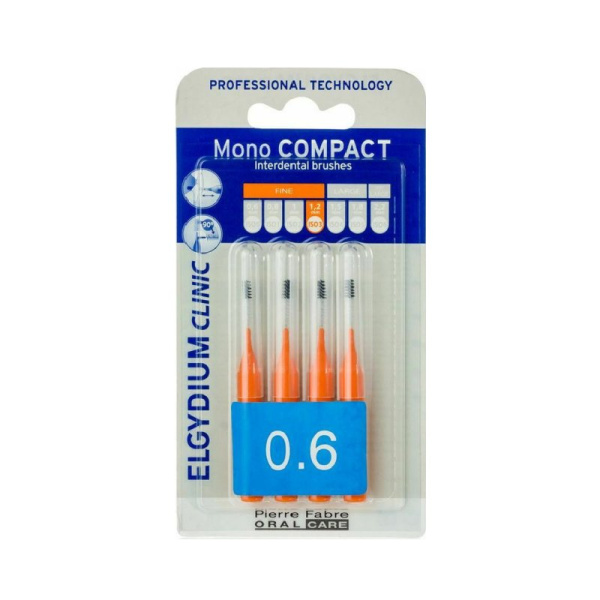 ELGYDIUM clinic mono compact 0.6mm orange μεσοδόντια βουρτσάκια 4τμχ