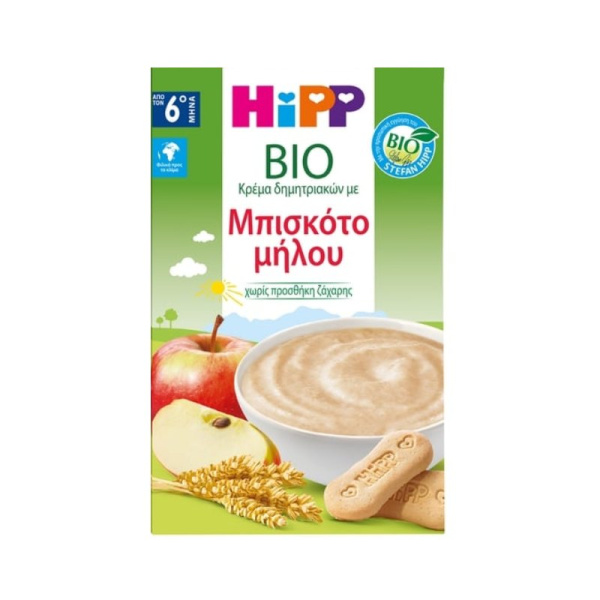 HIPP bio κρέμα δημητριακών με μπισκότο μήλου 250gr