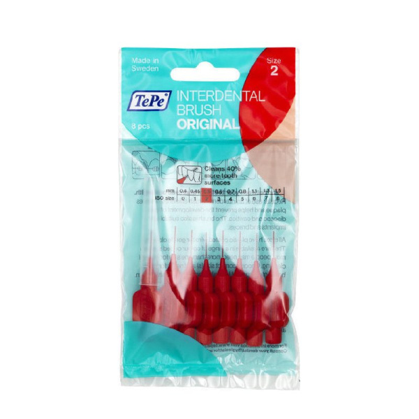 TEPE μεσοδόντια βουρτσάκια 0,5mm size 2, κόκκινο 8τμχ