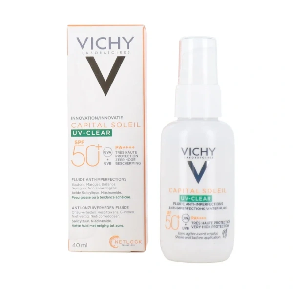 VICHY capital soleil uv-clear spf50+ λεπτόρρευστο αντηλιακό προσώπου κατά των ατελειών & της λιπαρότητας 40ml