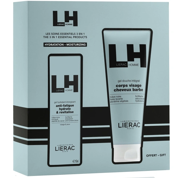 LIERAC promo homme anti-fatigue hydrate & revitalize energizing moisturizing gel 50ml & δώρο douche integral all-over shower gel 200ml