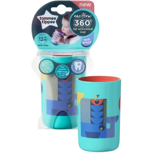 TOMMEE TIPPEE easiflow 360° lip activated cup εκπαιδευτικό κύπελλο πράσινο 12m+ 250ml