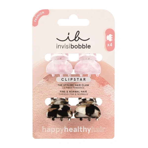 INVISIBOBBLE clipstar the stylish hair claw petit four μίνι κλάμερ μαλλιών μαύρο & ρόζ 4τμχ