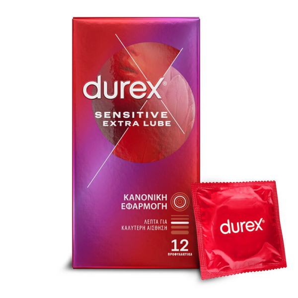 DUREX sensitive extra lube κανονική εφαρμογή 12τεμάχια
