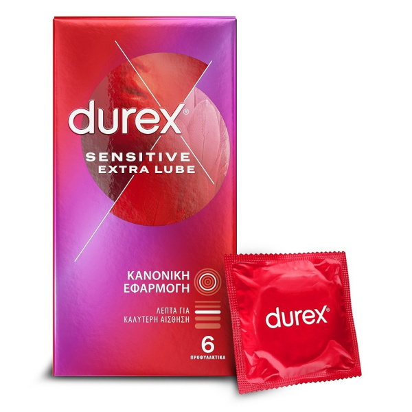 DUREX sensitive extra lube κανονική εφαρμογή 6τεμάχια