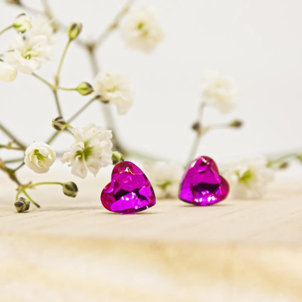 EAR SENSE σκουλαρίκια 35 καρδιές pink crystal 1ζεύγος