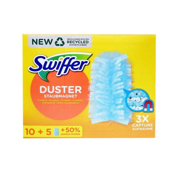 SWIFFER duster ανταλλακτικά πανάκια ξεσκονίσματος 10+5τμχ + 50% δωρεάν προϊόν