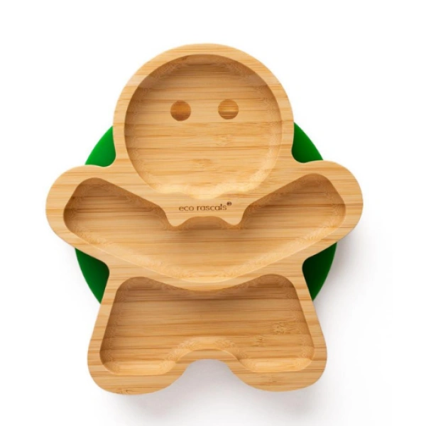 ECO RASCALS gingerbread man plate πιάτο bamboo με χωρίσματα και σιλικόνη πράσινο 6+ 1τμχ