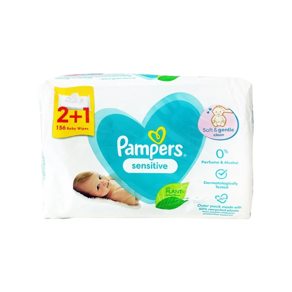 PAMPERS promo μωρομάντηλα sensitive wipes 3 x 52τμχ (2+1)