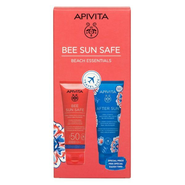 APIVITA promo bee sun safe beach essentials ενυδατικό γαλάκτωμα για πρόσωπο & σώμα 100ml και after sun για πρόσωπο & σώμα 100ml