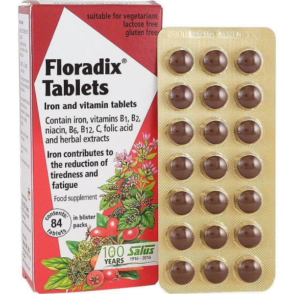 POWER HEALTH floradix tablets iron and vitamins συμπλήρωμα διατροφής σιδήρου & βιταμινών κατά της αναιμίας για φυσική τόνωση 84tabs