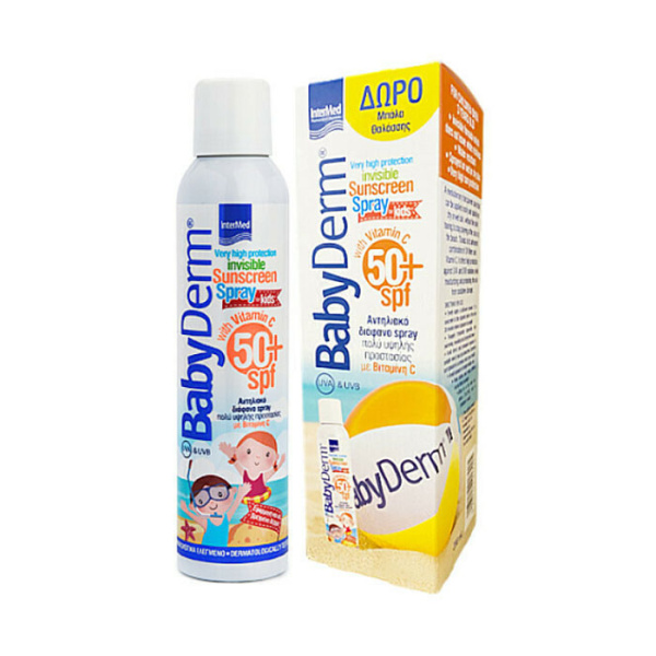 INTERMED promo babyderm sunscreen invisible spray spf50+ 200ml & δώρο beach ball
