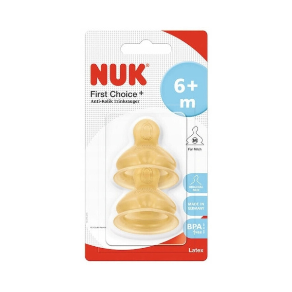 NUK θηλή καουτσούκ 6m+ first choice+ M (μεσαία οπή για γάλα) 2τμχ
