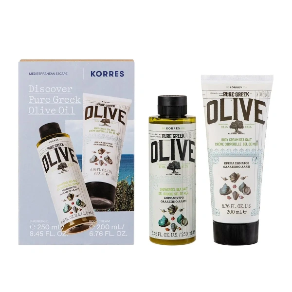 KORRES promo discover pure greek olive oil αφρόλουτρο θαλασσινό αλάτι 250ml & κρέμα σώματος 200ml